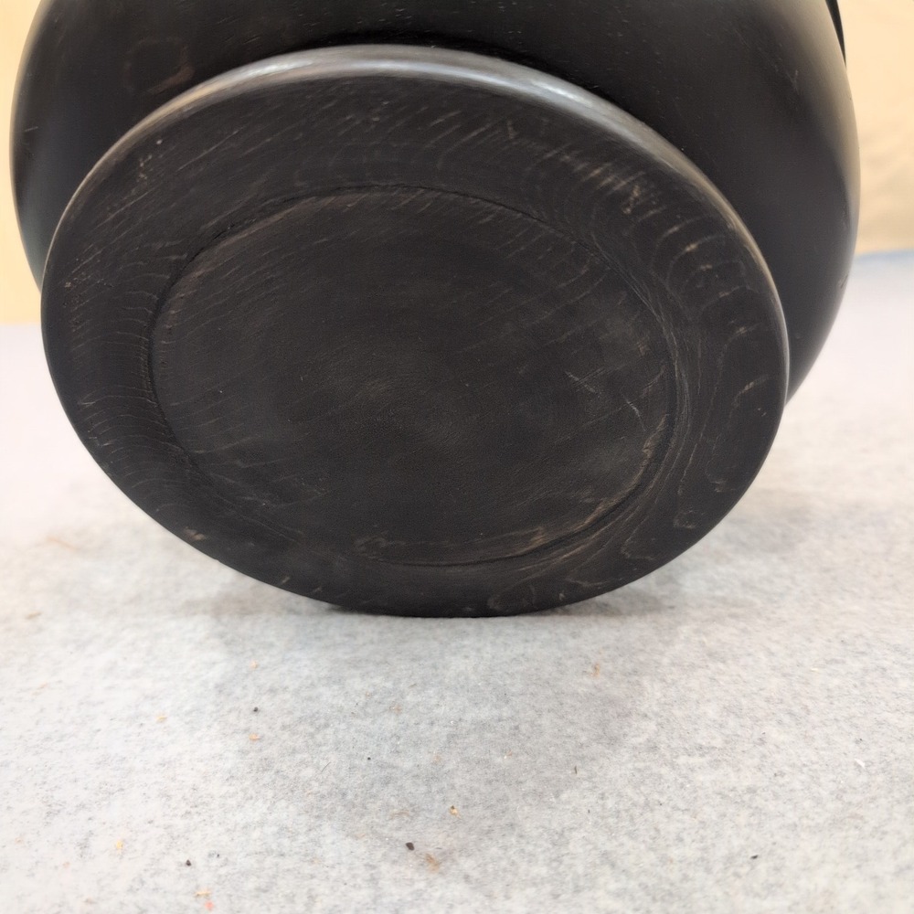 Vintage Black Wooden Pedestal Bowl Round Footed Decorative Catchall Dish - Picture 3 of 5